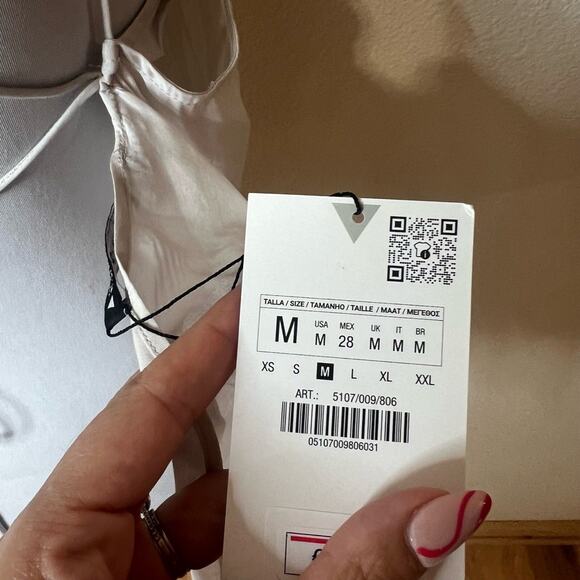 ZARA Womens MEDIUM Beige Beaded Strap Camisole Top Minimalist Chic Draped NEW - Picture 8 of 10